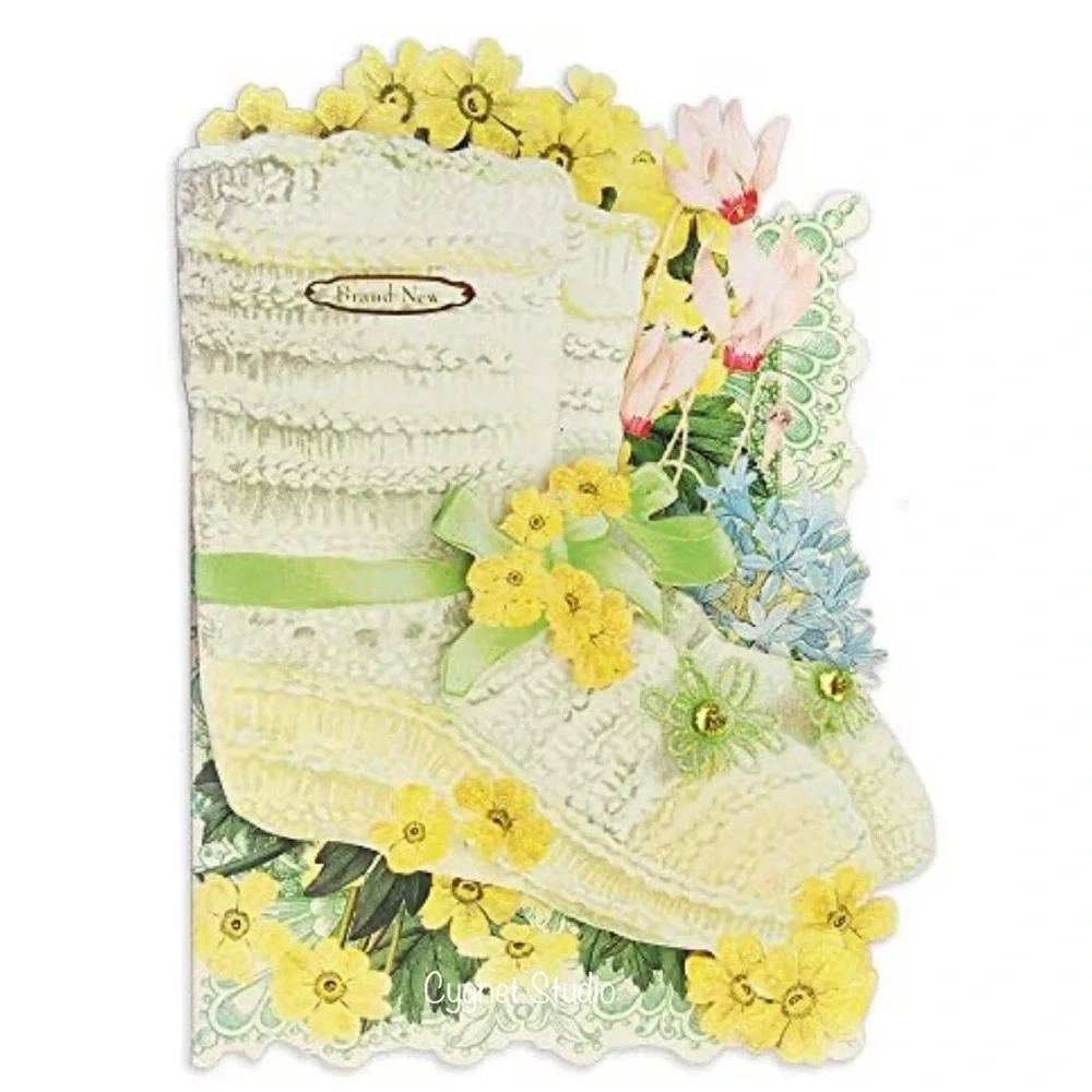 Punch Studio Vintage Crochet Baby Bootie Die-Cut Dimensional Note Card